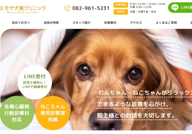 犬と猫それぞれに配慮した診療環境が特徴のミモザ犬猫クリニックのホームページ事例